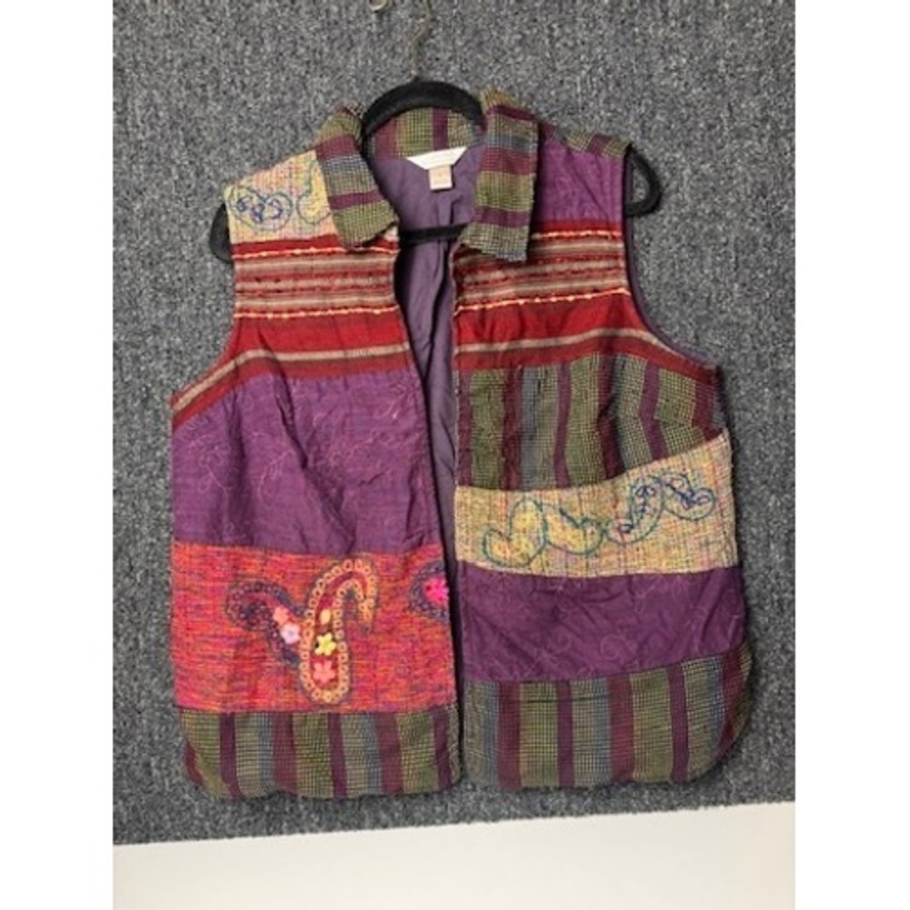 CJ Banks Patchwork Embroidered Boho Vest Purple Red Multi Sz XL Grandmacore Fall